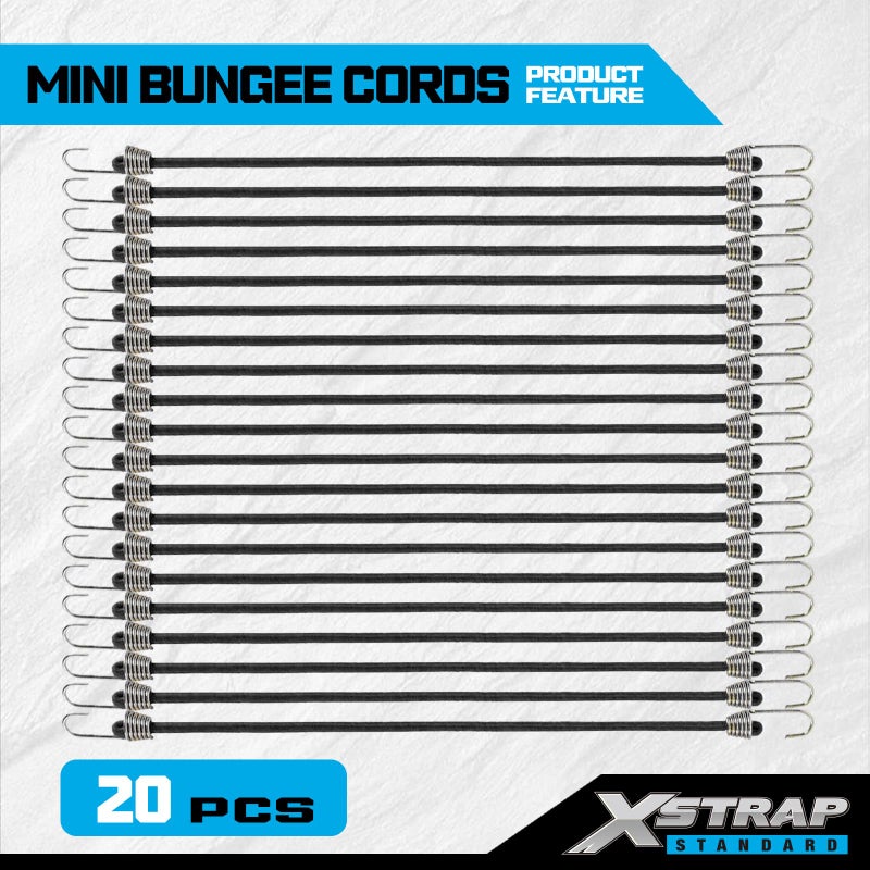 XSTRAP STANDARD 10-Inch Mini Bungee Cords 20 Pieces Rubber Stretchy Bungee Cords with Steel Hooks for Tarp Covers, Canvas Canopies, Motorcycle, Cargo, Hang Christmas Ornaments - Image 3